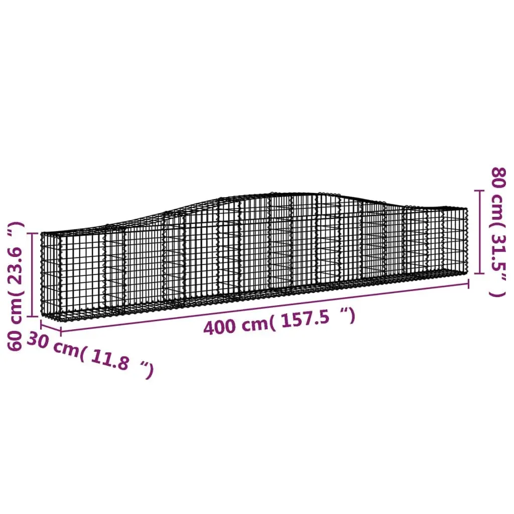 Gabion Baskets Set 4 pcs Decorative Garden Retaining Wall Silver 400 x 30 x 60/80 cm Galvanised Iron