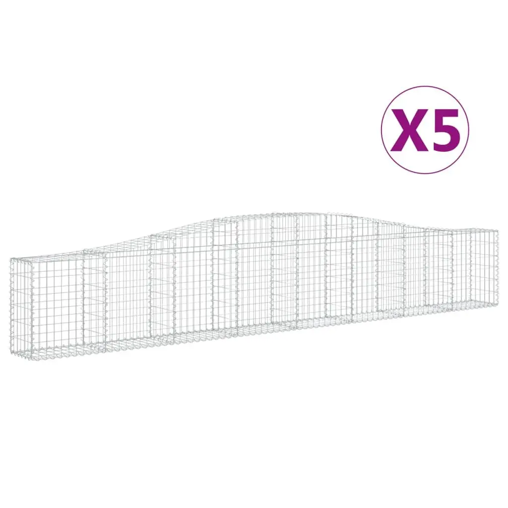 Arched Gabion Baskets Garden Decorative Retaining Wall 400x30x60/80 cm Silver 5 Piece