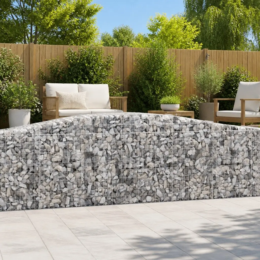 Arched Gabion Baskets Garden Barrier 400x30x80/100 cm Galvanised Iron Silver