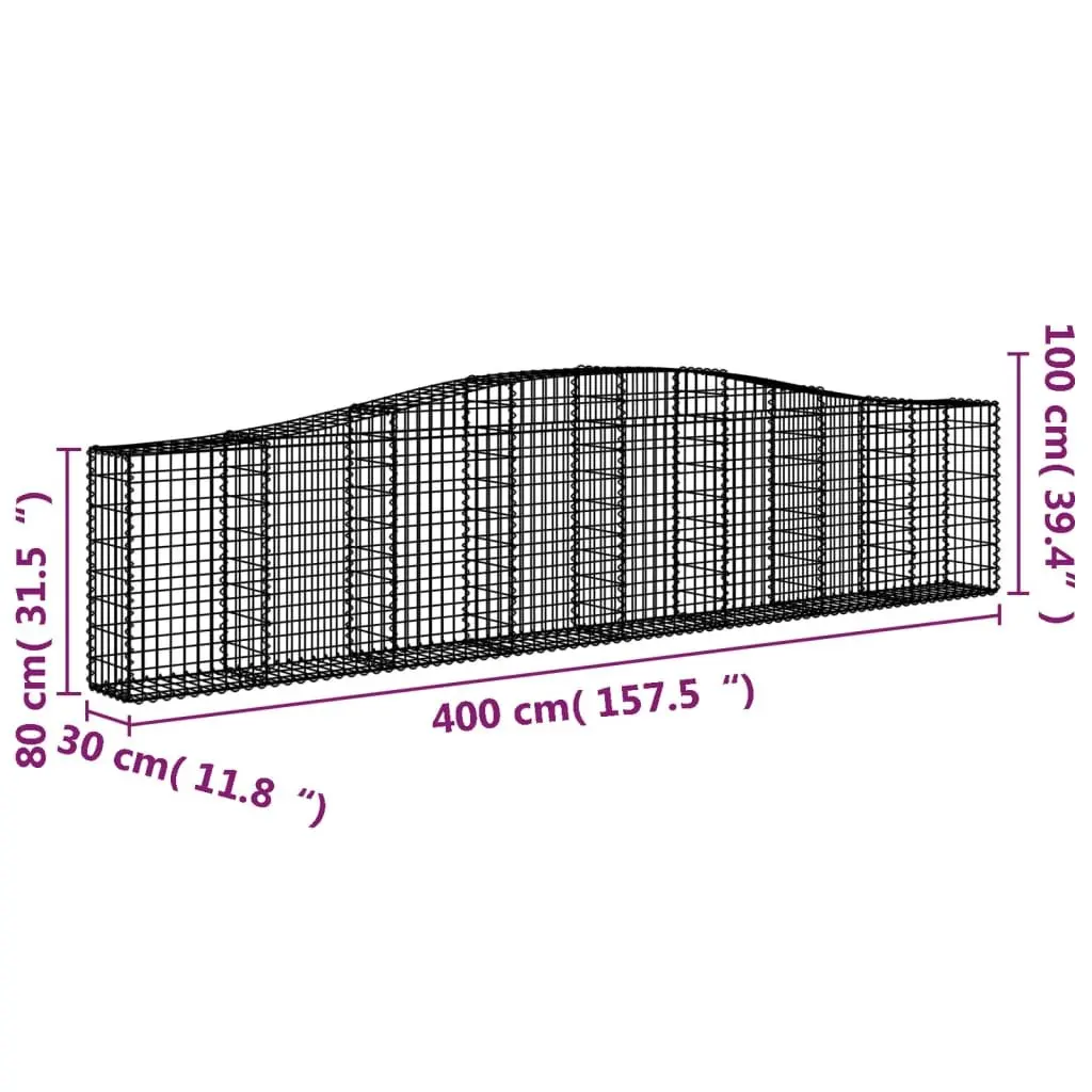 Arched Gabion Baskets Garden Barrier 400x30x80/100 cm Galvanised Iron Silver