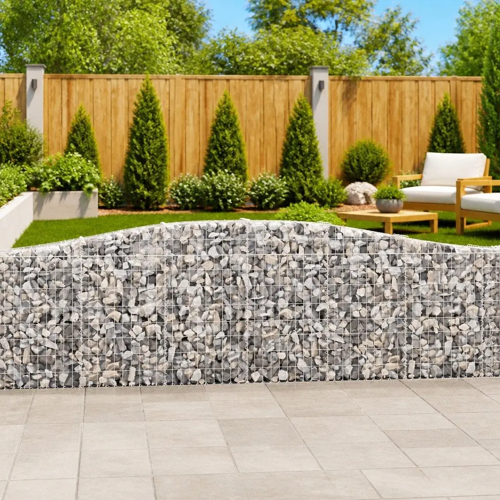 Arched Gabion Baskets Garden Barrier Decorative Retaining Wall 400 x 30 x 80/100 cm Silver 3 Piece