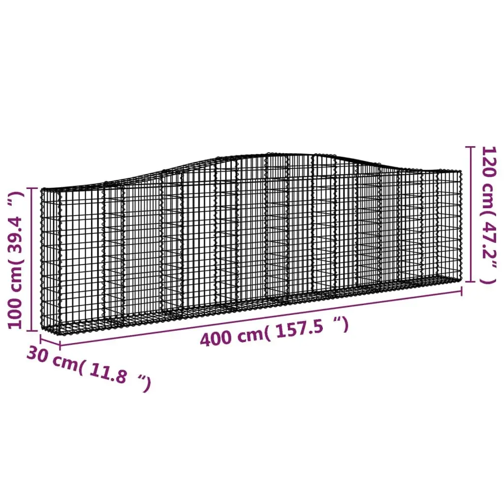 Gabion Baskets Decorative Garden Barrier 5 Piece Arched Silver 400 x 30 x 100120 cm