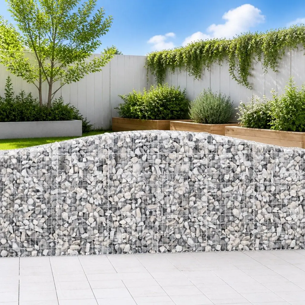 Arched Gabion Baskets Garden Barrier 7 Piece Galvanised Iron Silver