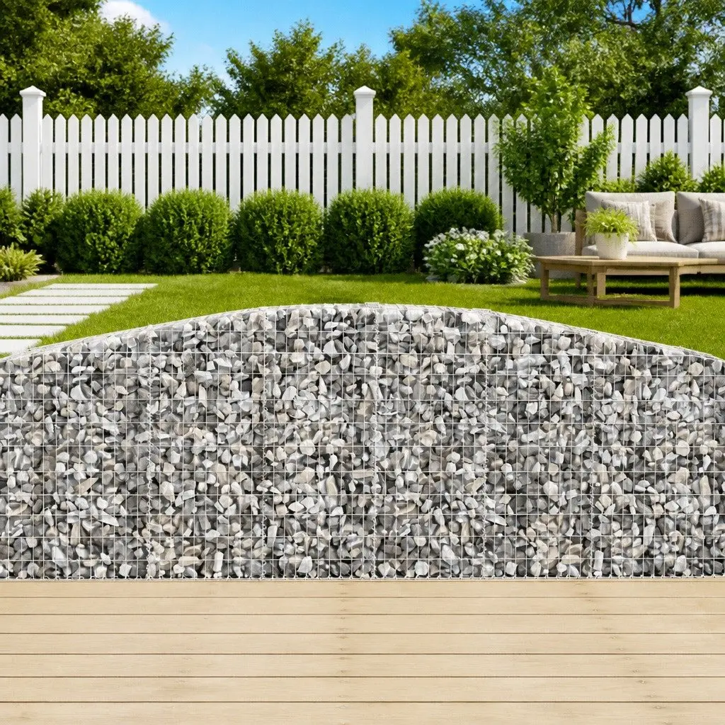 Gabion Baskets 8 Piece Arched Garden Retaining Wall Barrier Silver