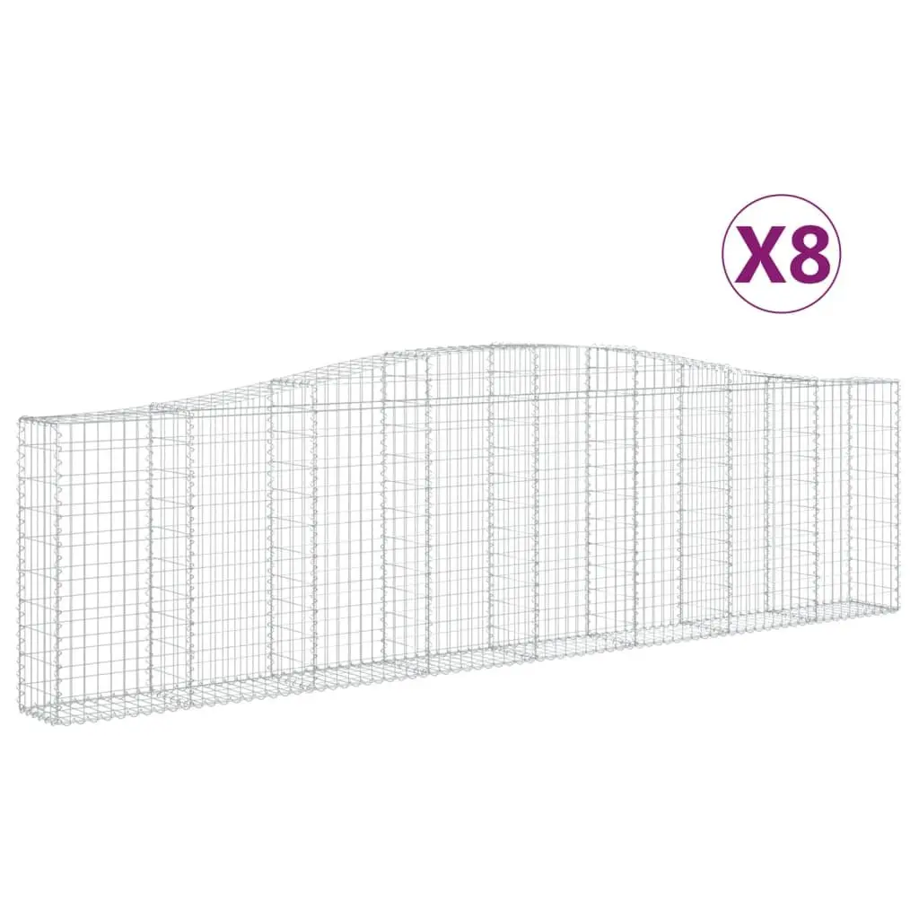 Gabion Baskets 8 Piece Arched Garden Retaining Wall Barrier Silver