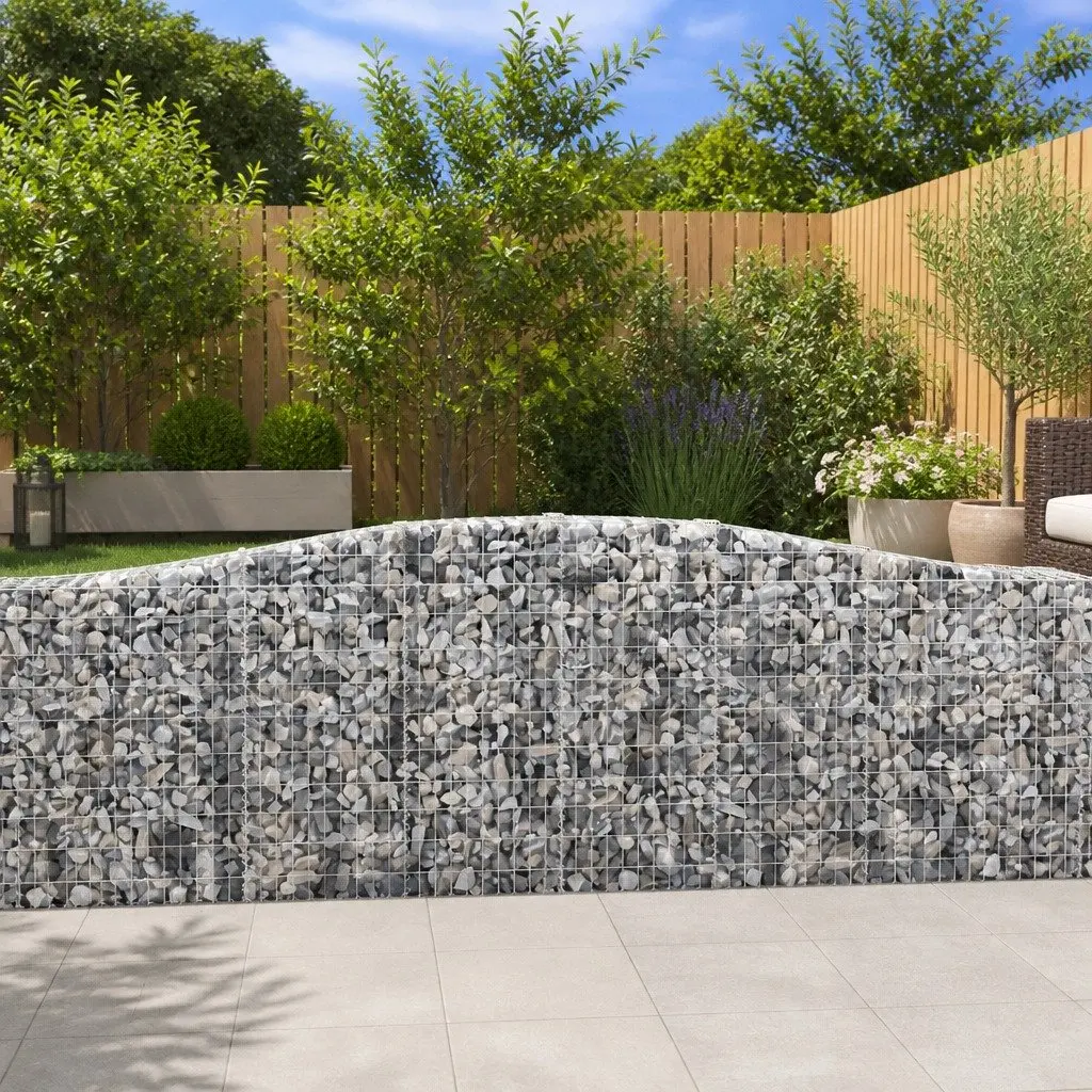 Arched Gabion Baskets 9 Piece Galvanised Iron Garden Retaining Wall Barrier Silver 400 x 30 x 100120 cm