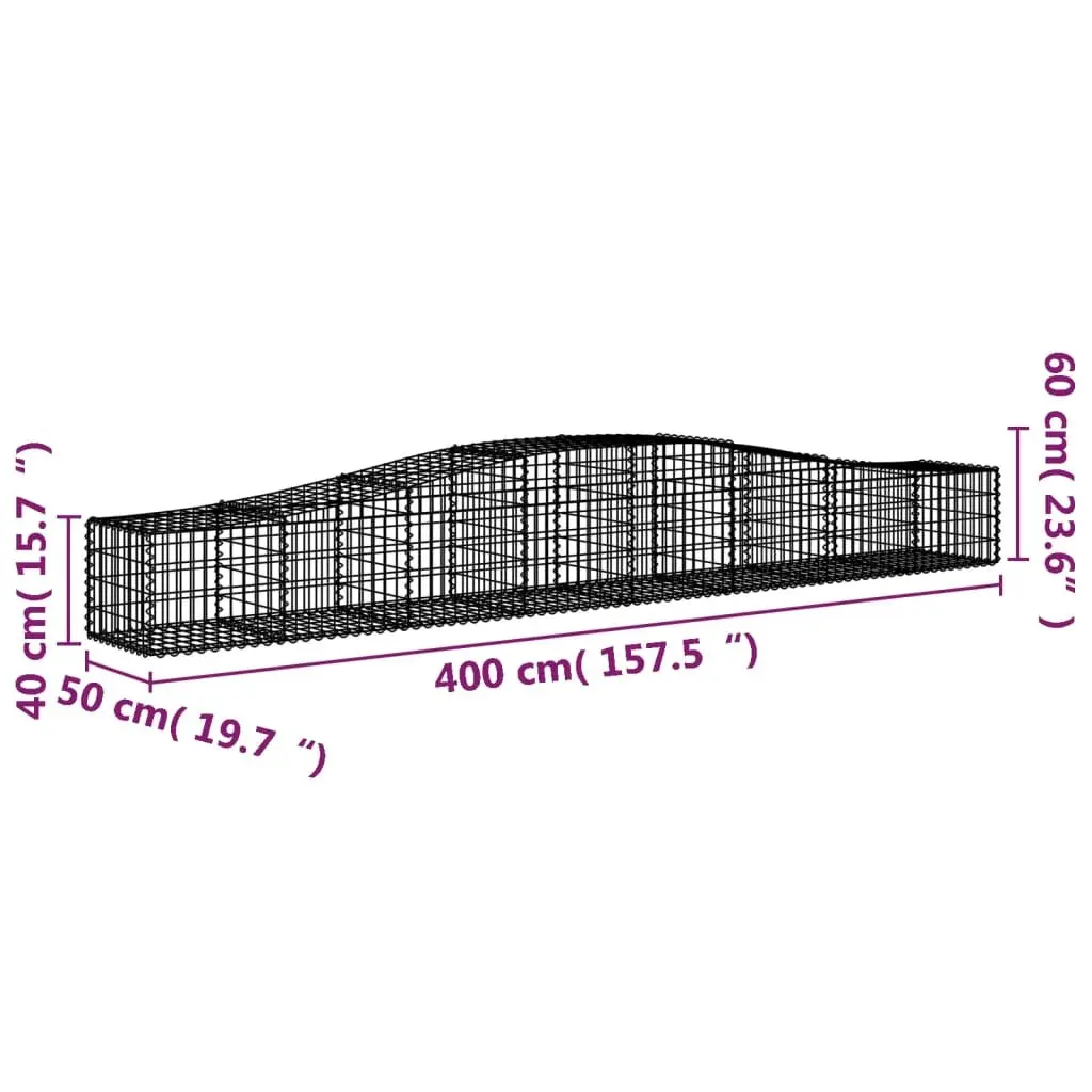 Arched Gabion Baskets Garden Barrier Decorative Retaining Wall 400 x 50 x 40 60 cm Silver 2 pcs
