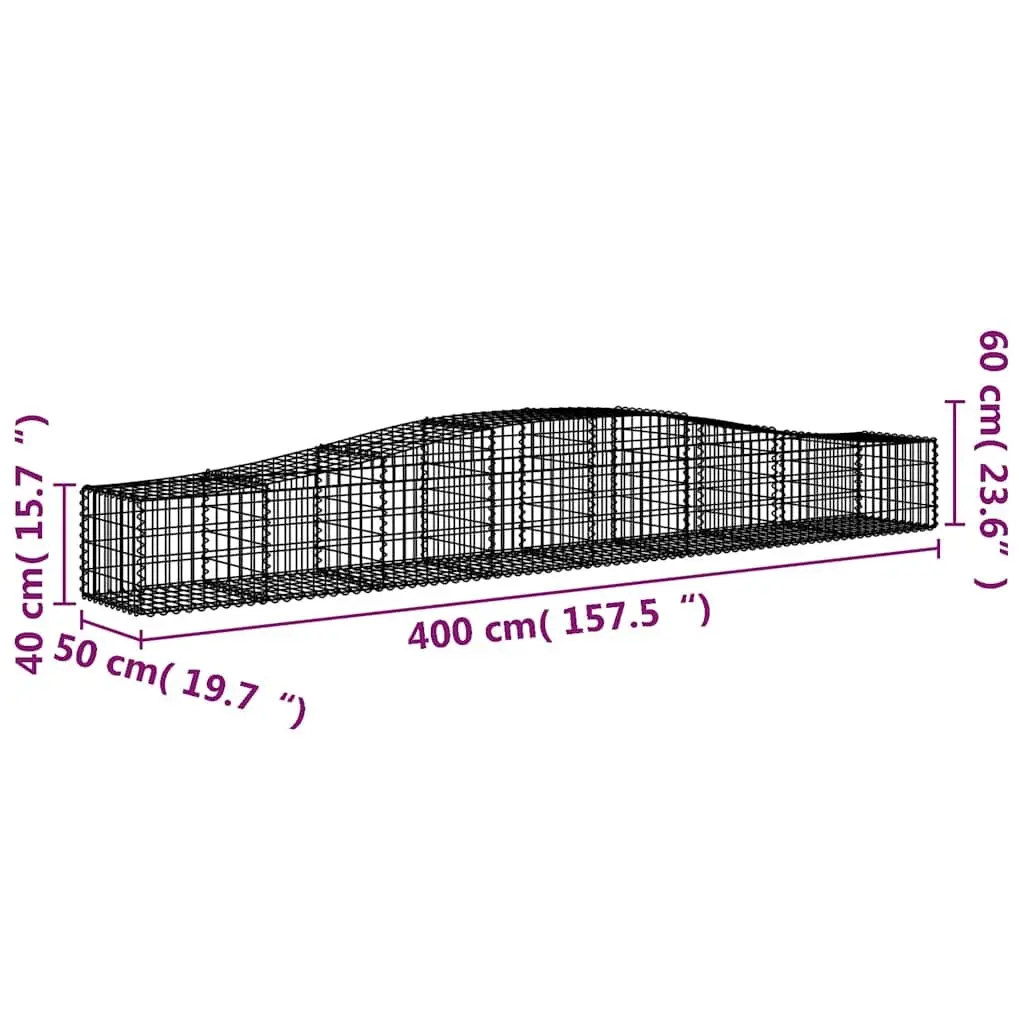 Arched Gabion Baskets Garden Barrier Retaining Wall 400 x 50 x 40/60 cm Silver 3 Piece