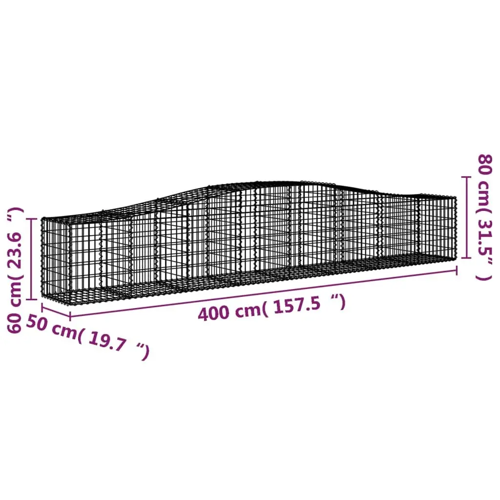Gabion Baskets Garden Barrier 2pc Arched Retaining Wall Silver 400x50x60/80cm