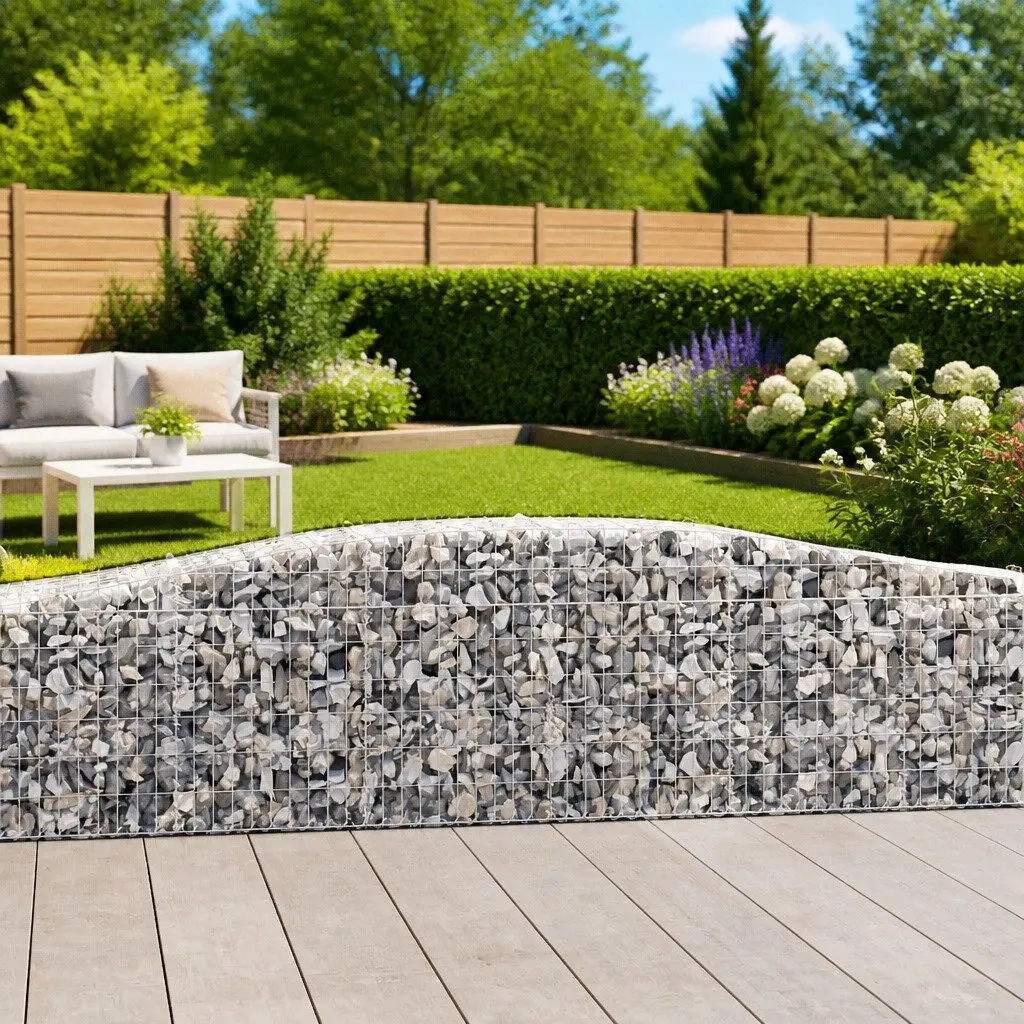 Gabion Baskets Arched Garden Barrier 400x50x60/80 cm Silver 6 Piece