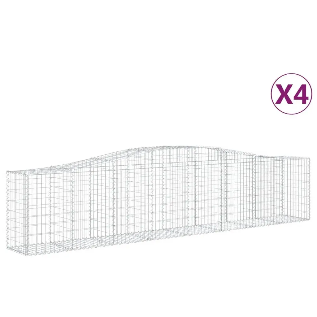Gabion Baskets Decorative Barrier Outdoor Garden 4 Piece Arched Silver 400 x 50 x 80/100 cm