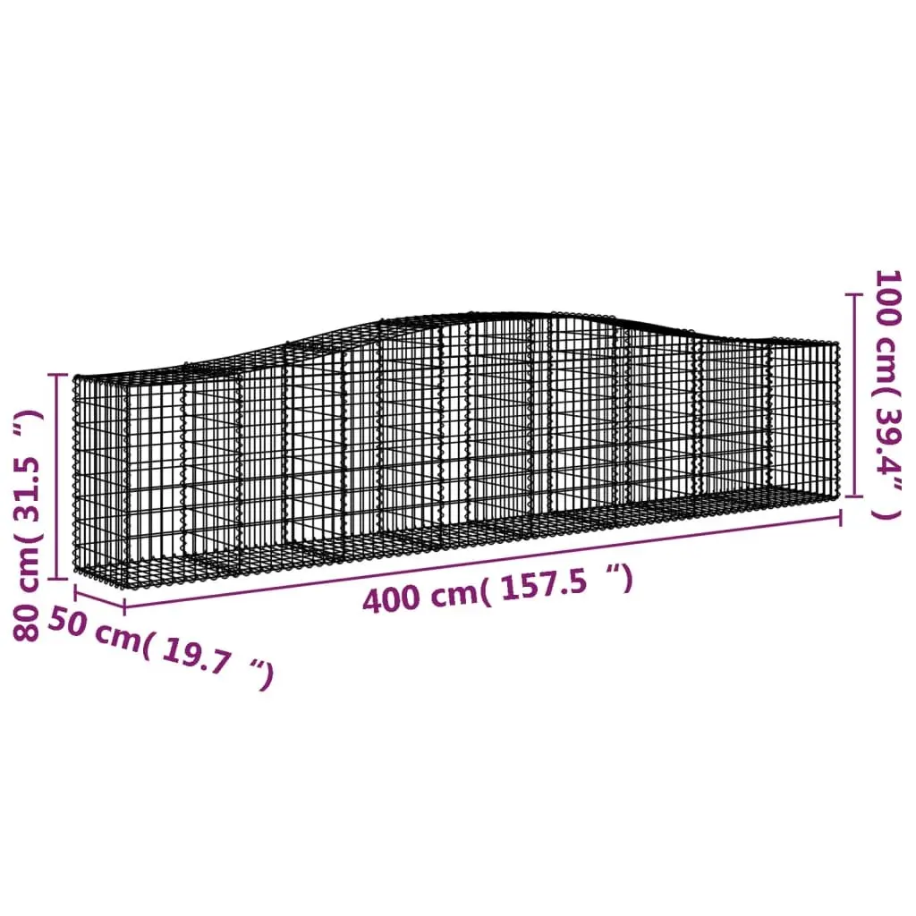 Gabion Baskets Decorative Barrier Outdoor Garden 4 Piece Arched Silver 400 x 50 x 80/100 cm