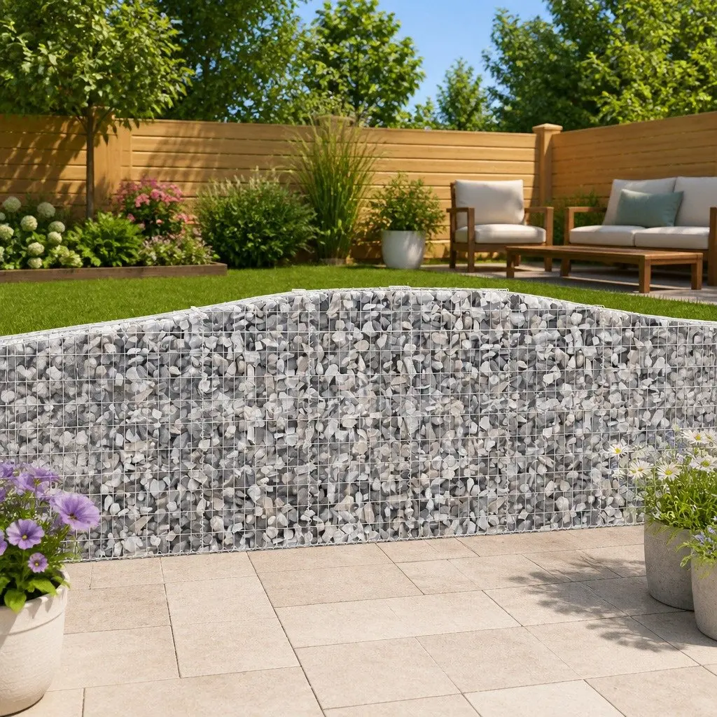 Arched Gabion Baskets Garden Retaining Wall Barrier 400x50x100120 cm Silver 4 Piece