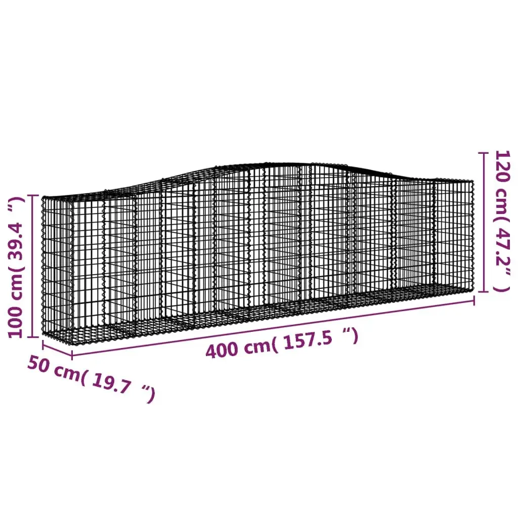 Arched Gabion Baskets Garden Retaining Wall Barrier 400x50x100120 cm Silver 4 Piece
