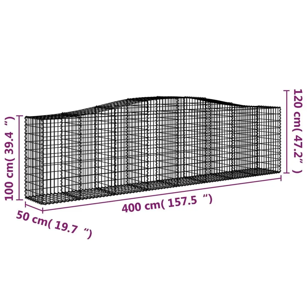 Arched Gabion Baskets Garden Retaining Wall Decorative 400x50x100120 cm Silver 6 Piece