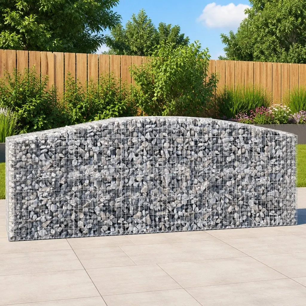 Arched Gabion Baskets Garden Retaining Wall Barrier 400x50x100120 cm Silver 7 Piece