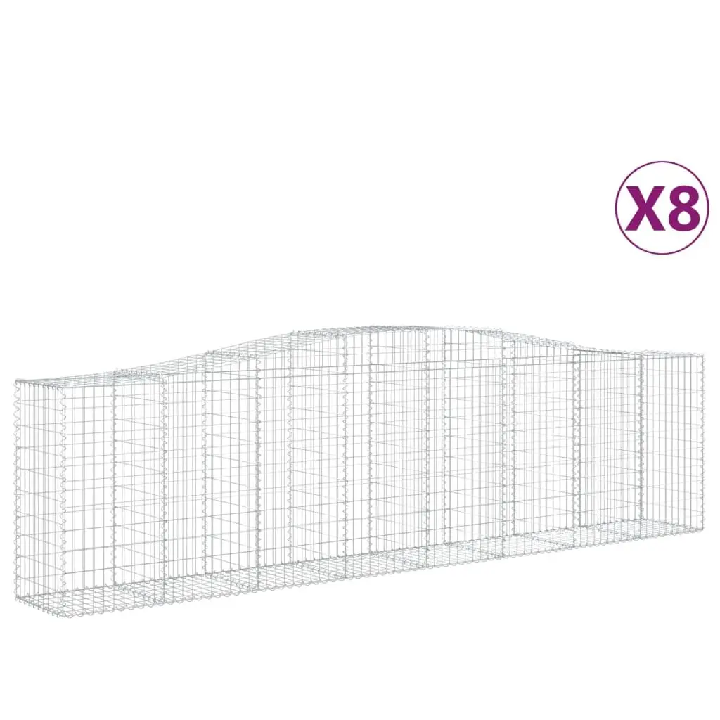 Arched Gabion Baskets Garden Retaining Wall Barriers 400x50x100120 cm Silver 8 Piece