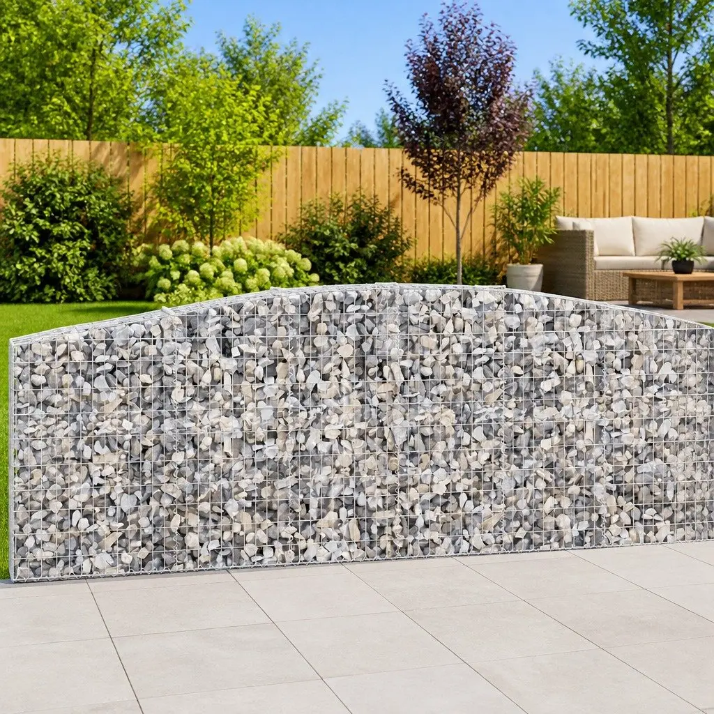 Arched Gabion Baskets Decorative Garden Retaining Wall 400x50x100120 cm Silver 9 Piece