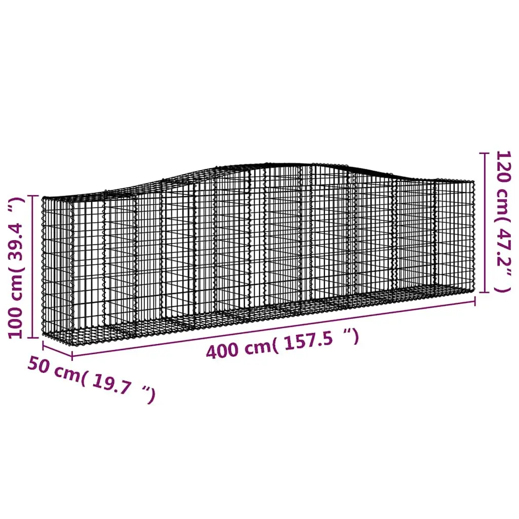 Arched Gabion Baskets Decorative Garden Retaining Wall 400x50x100120 cm Silver 9 Piece