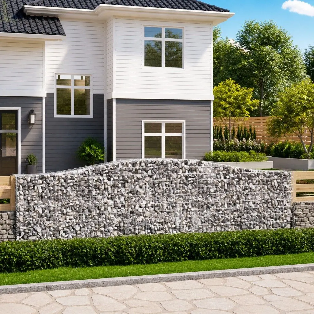 Gabion Baskets Decorative Garden Barrier 2 pcs Arched Sound-Insulating Silver 400 x 50 x 120/140 cm