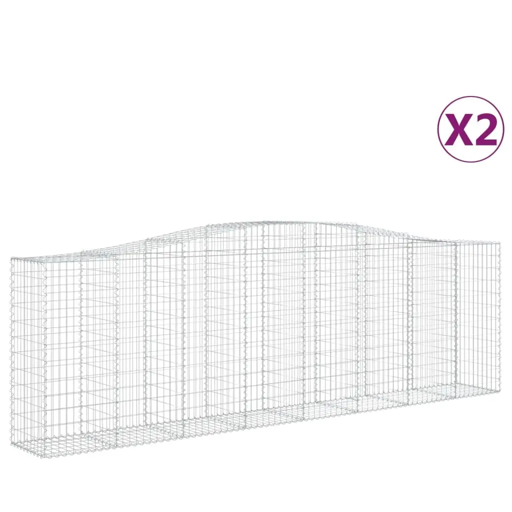 Gabion Baskets Decorative Garden Barrier 2 pcs Arched Sound-Insulating Silver 400 x 50 x 120/140 cm