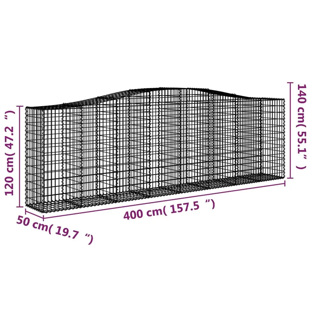 Gabion Baskets Decorative Garden Barrier 2 pcs Arched Sound-Insulating Silver 400 x 50 x 120/140 cm