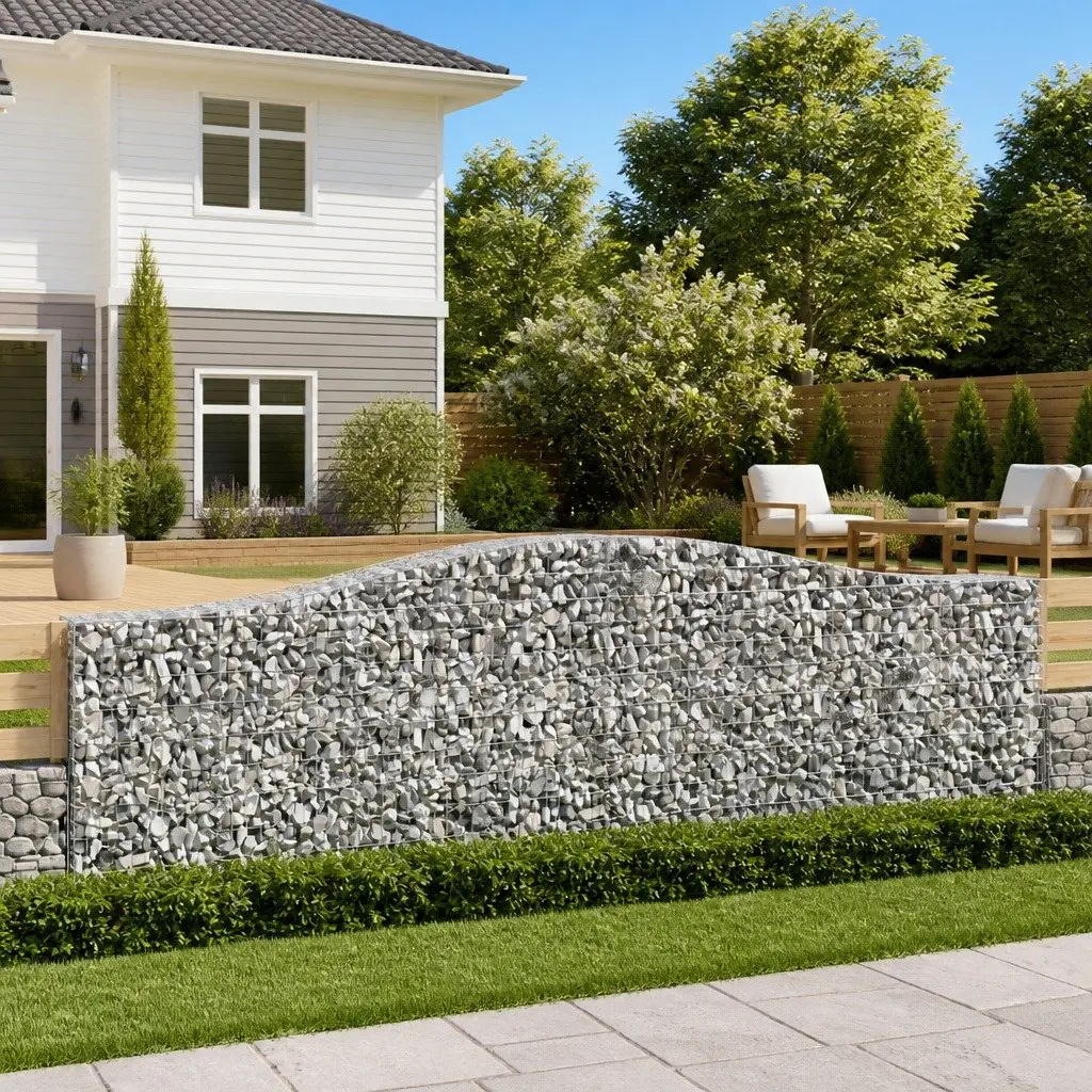 Arched Gabion Baskets Garden Barrier 3 pcs Silver 400 x 50 x 120/140 cm