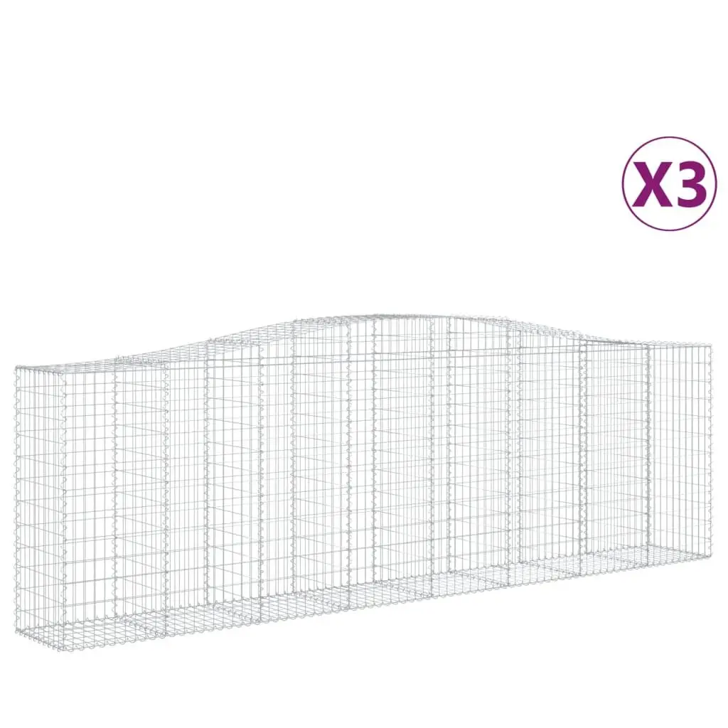 Arched Gabion Baskets Garden Barrier 3 pcs Silver 400 x 50 x 120/140 cm