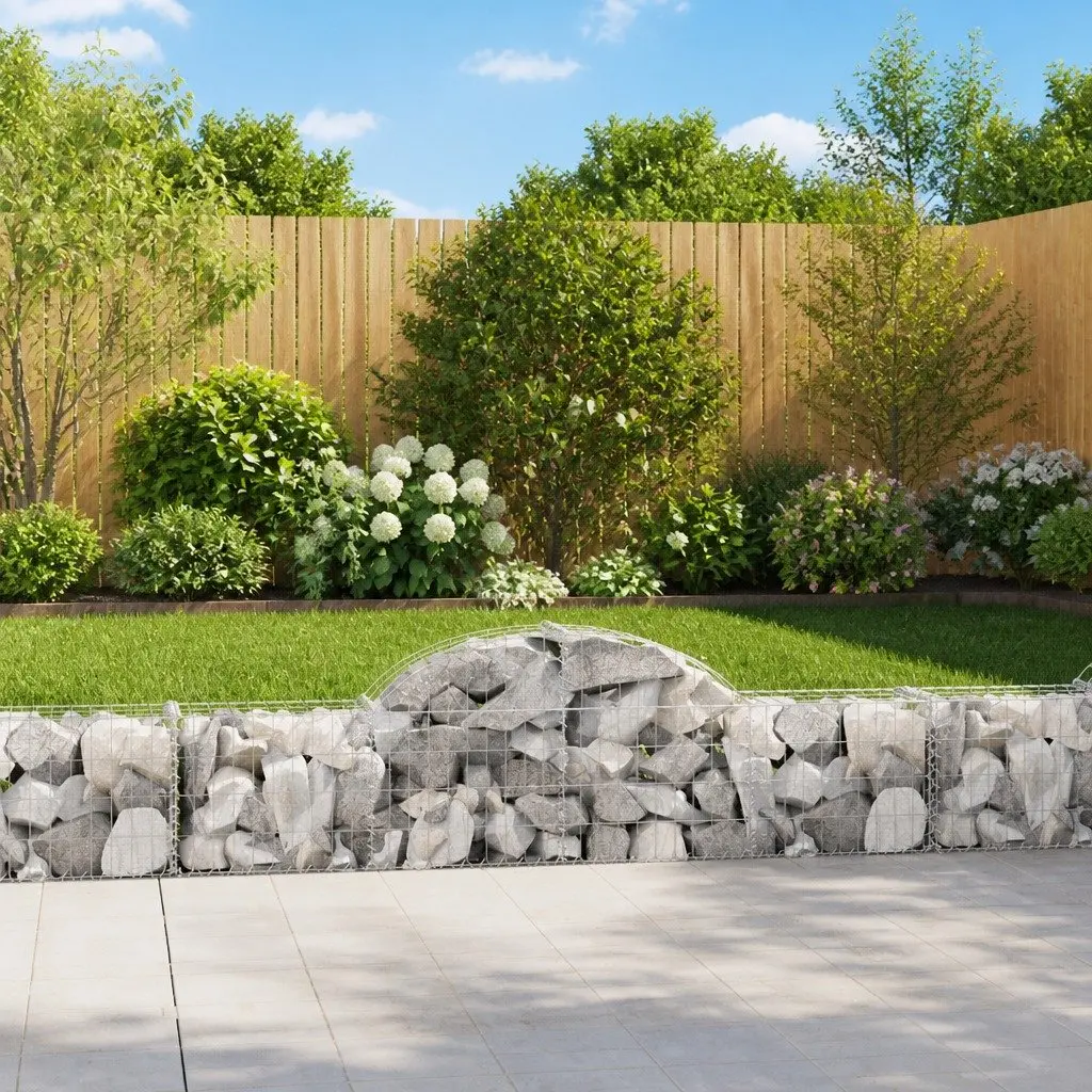 Decorative Gabion Baskets Arched Garden Barrier 200x30x40/60cm Silver 2pcs