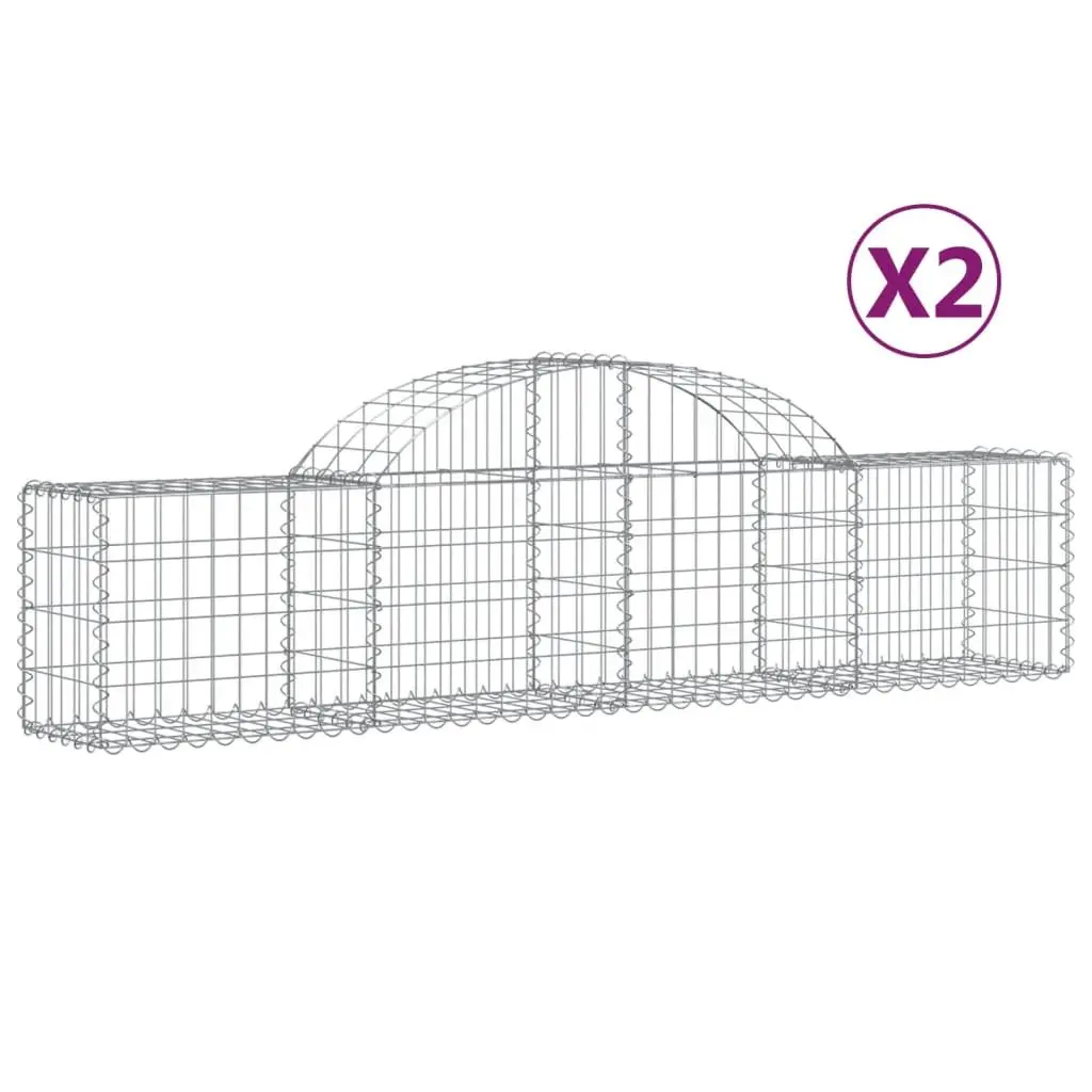 Decorative Gabion Baskets Arched Garden Barrier 200x30x40/60cm Silver 2pcs