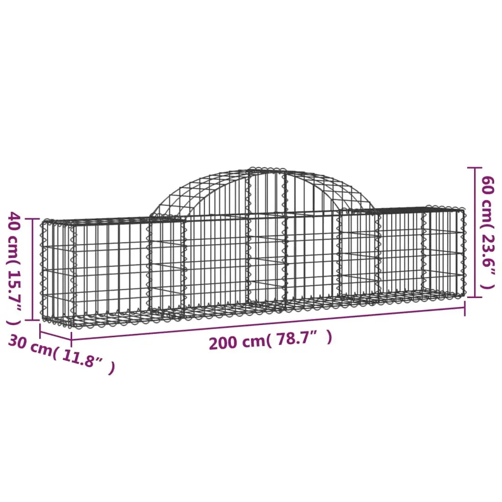 Decorative Gabion Baskets Arched Garden Barrier 200x30x40/60cm Silver 2pcs