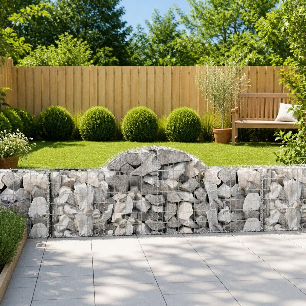 Arched Gabion Baskets Garden Barrier 200 x 30 x 60 80 cm Silver 2 pcs