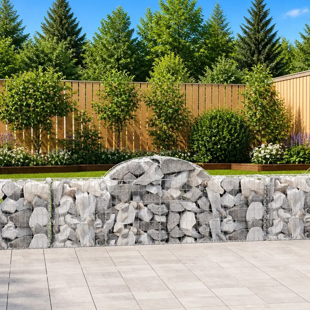 Gabion Baskets Decorative Garden Barrier 3 Piece Arched Silver