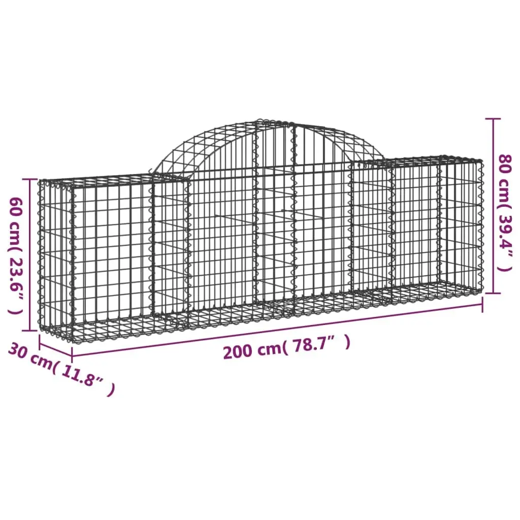 Gabion Baskets Decorative Garden Barrier 200x30x60cm Silver 4 Piece