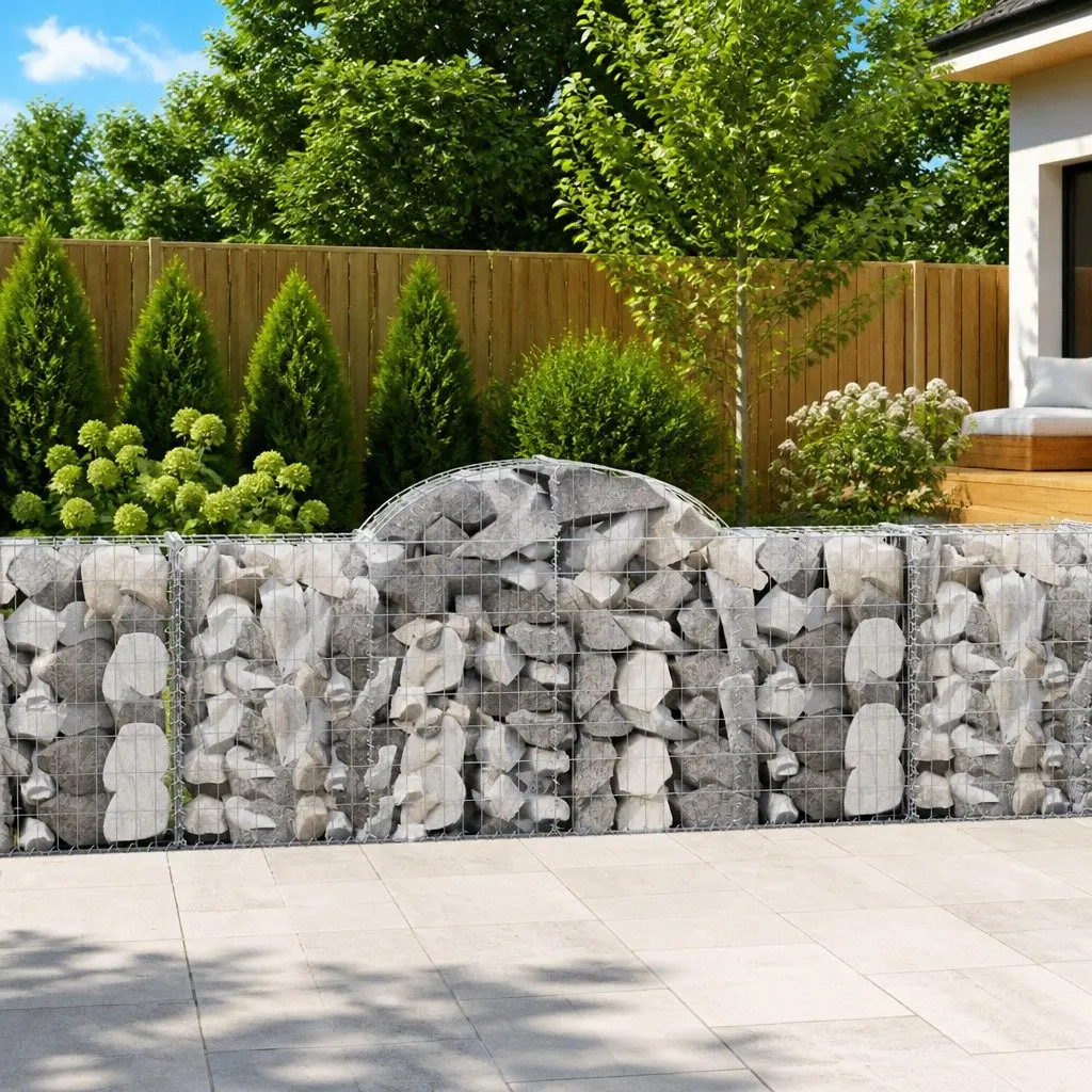 Arched Gabion Baskets Garden Barrier Retaining Wall 200 x 30 x 80/100 cm Silver 2 Piece