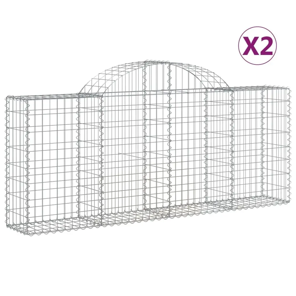 Arched Gabion Baskets Garden Barrier Retaining Wall 200 x 30 x 80/100 cm Silver 2 Piece