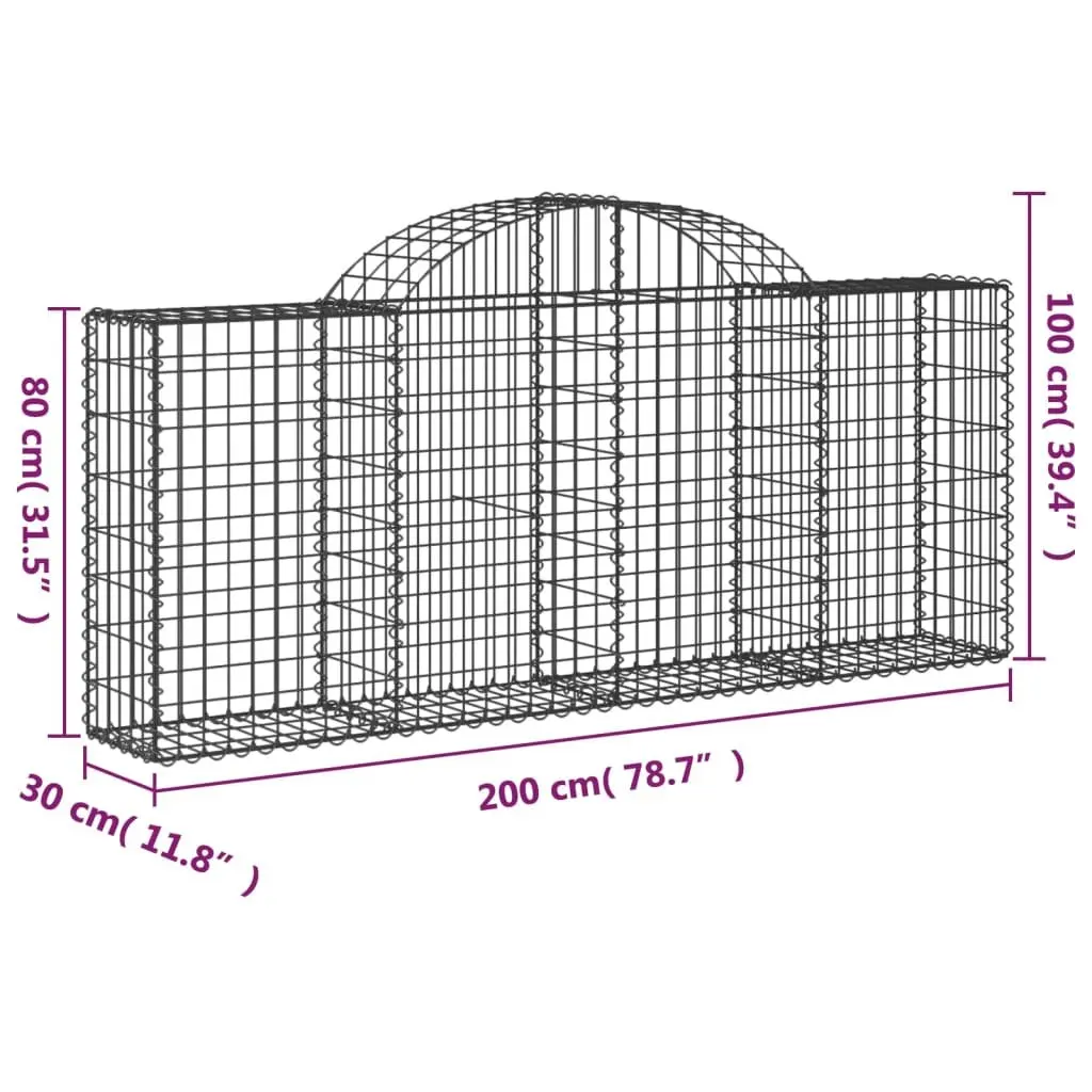 Arched Gabion Baskets Garden Barrier Retaining Wall 200 x 30 x 80/100 cm Silver 2 Piece