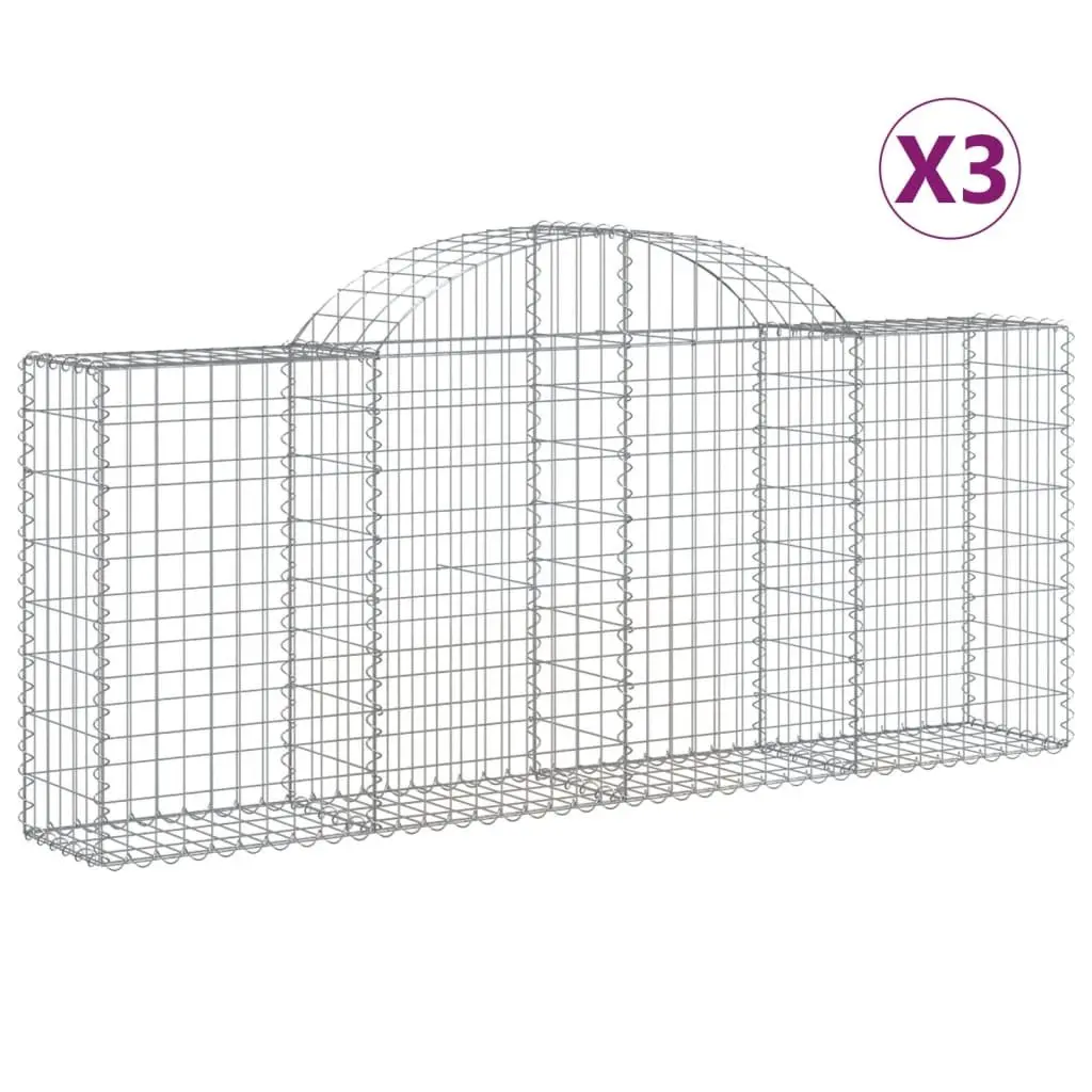 Arched Gabion Baskets Garden Barrier Retaining Wall 200 x 30 x 80/100 cm Silver 3 Piece