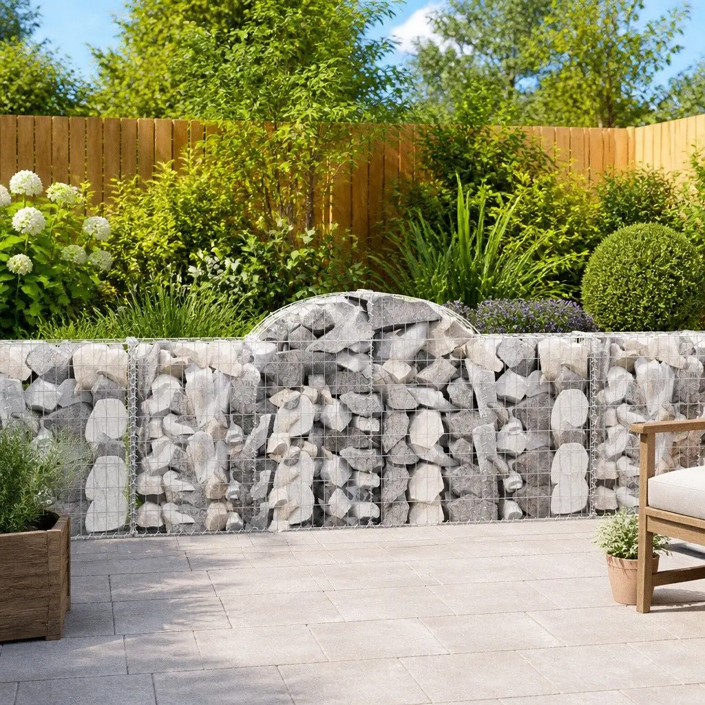 Gabion Baskets Arched Garden Barrier 200 x 30 x 80/100 cm Silver 4 Piece
