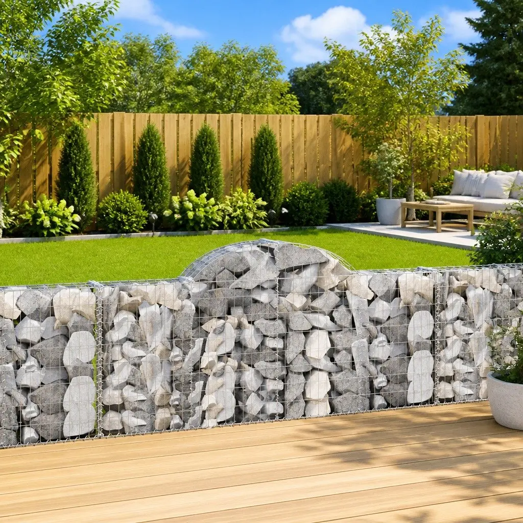 Gabion Baskets Arched Garden Barrier 200 x 30 x 80 100 cm Silver 5 Piece