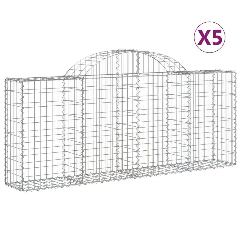 Gabion Baskets Arched Garden Barrier 200 x 30 x 80 100 cm Silver 5 Piece