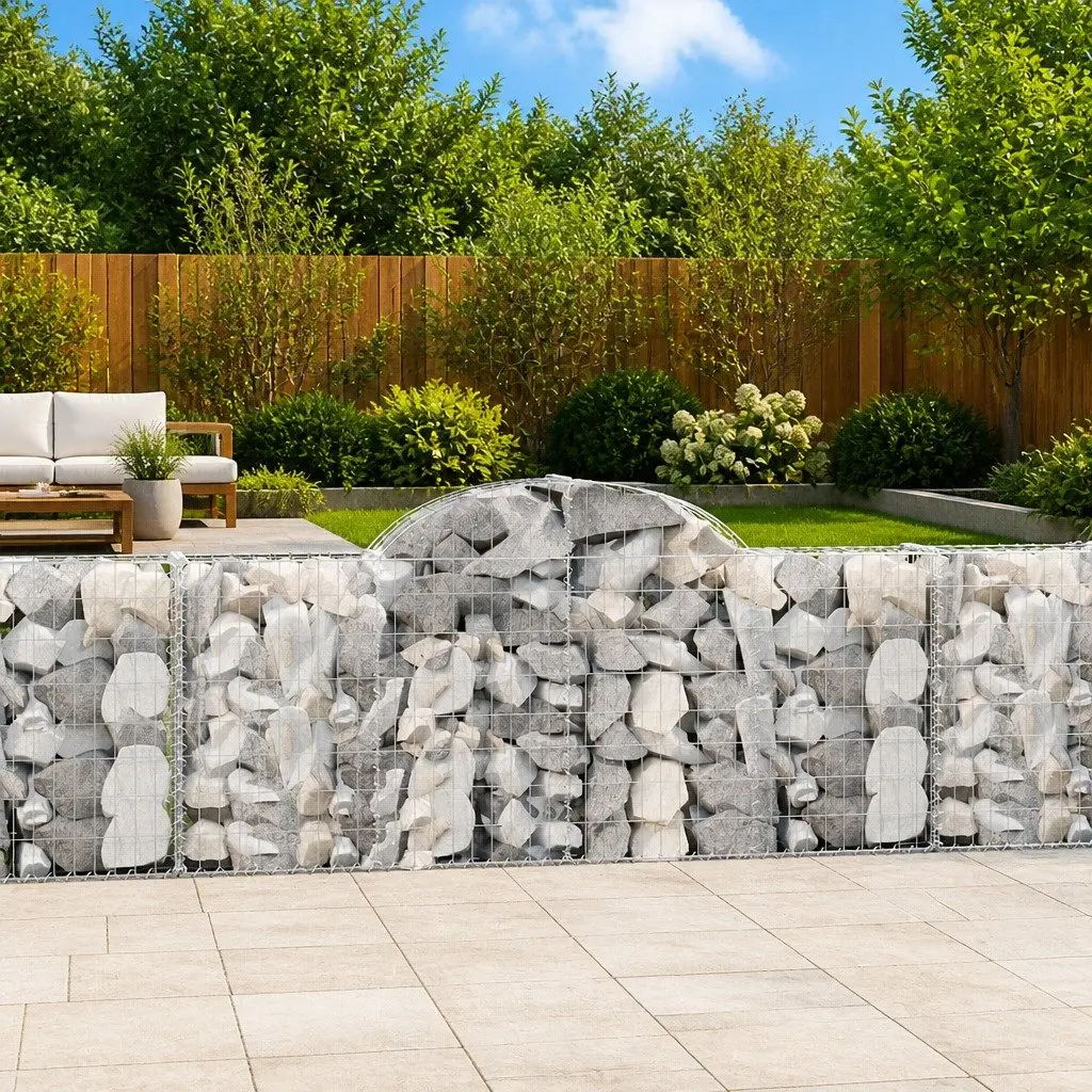 Gabion Baskets Arched Garden Barrier Retaining Wall 200x30x80/100 cm Silver 6 Piece