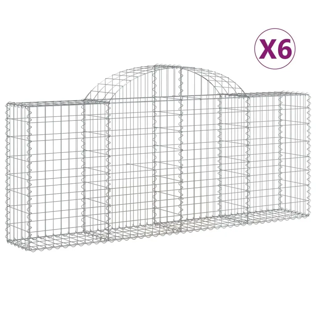 Gabion Baskets Arched Garden Barrier Retaining Wall 200x30x80/100 cm Silver 6 Piece