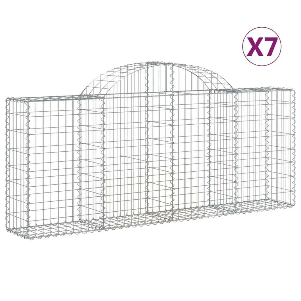 Gabion Baskets Arched Garden Barrier 7 Piece Silver 200 x 30 x 80-100 cm