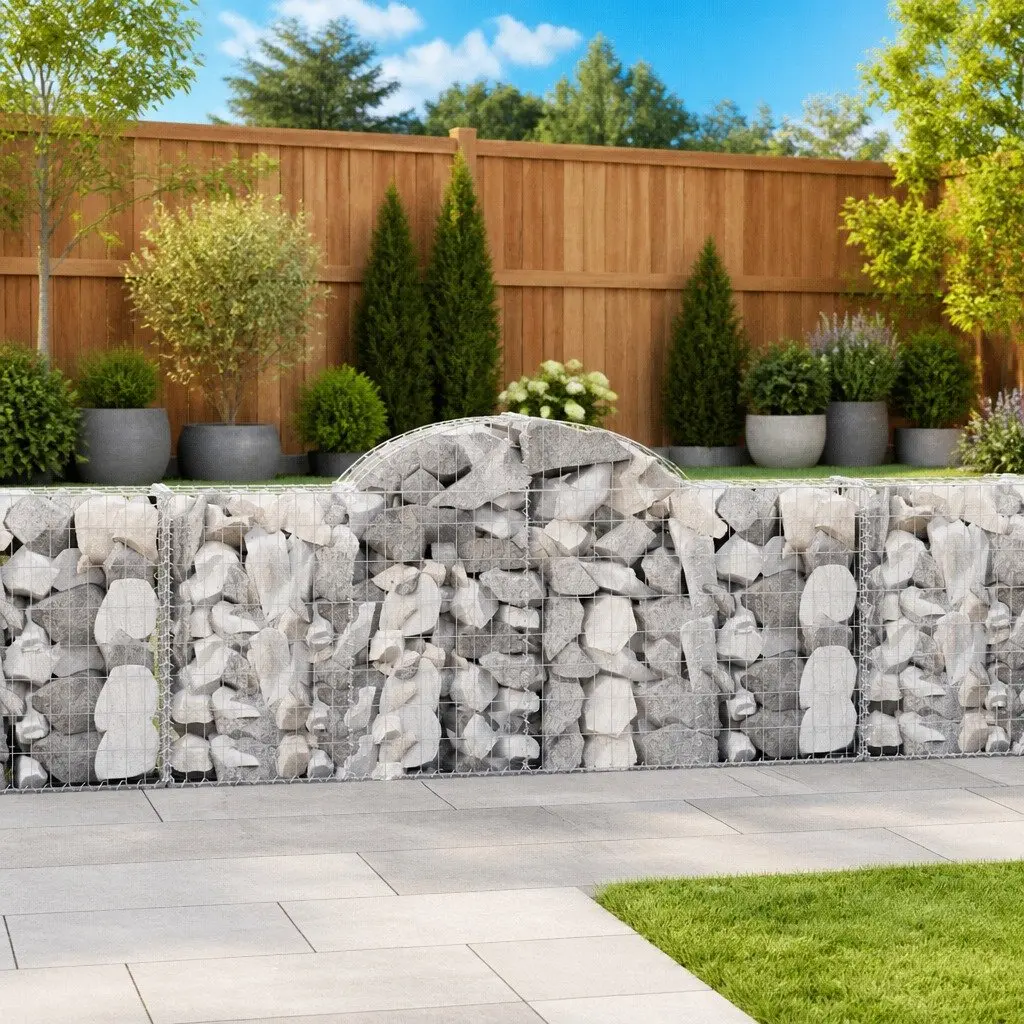 Arched Gabion Baskets Garden Barrier Retaining Wall 200 x 30 x 80/100 cm Silver 8 Piece