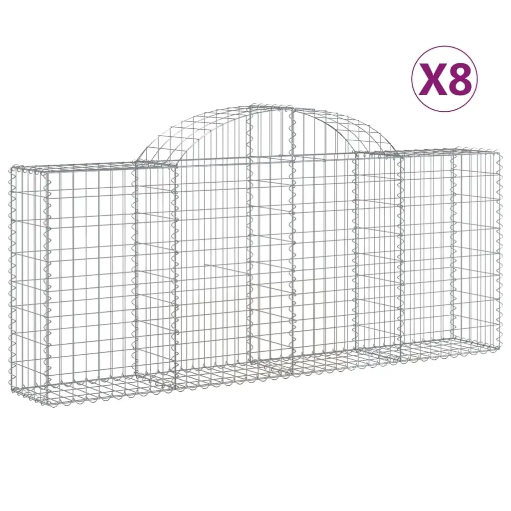 Arched Gabion Baskets Garden Barrier Retaining Wall 200 x 30 x 80/100 cm Silver 8 Piece