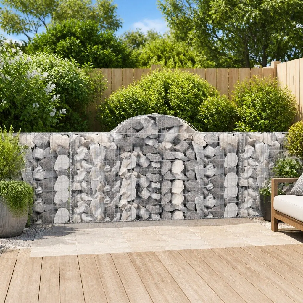 Arched Gabion Baskets Garden Barrier 200 x 30 x 100120 cm Silver 4 Piece