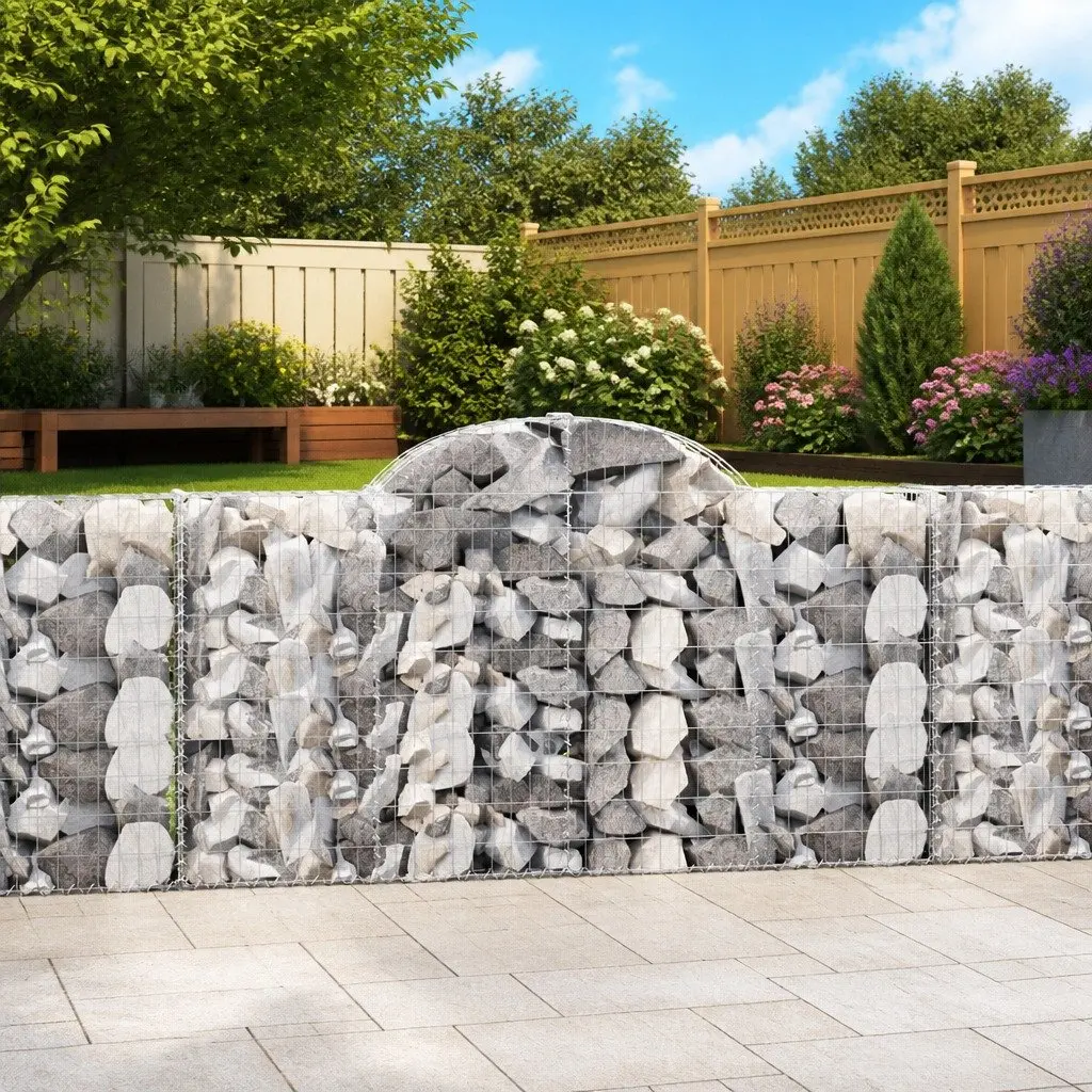 Gabion Baskets Arched Outdoor Garden Barrier Retaining Wall 5 Piece Silver 200 x 30 x 100 120 cm
