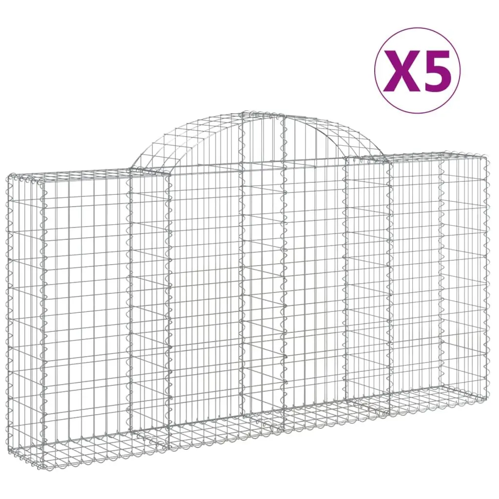 Gabion Baskets Arched Outdoor Garden Barrier Retaining Wall 5 Piece Silver 200 x 30 x 100 120 cm