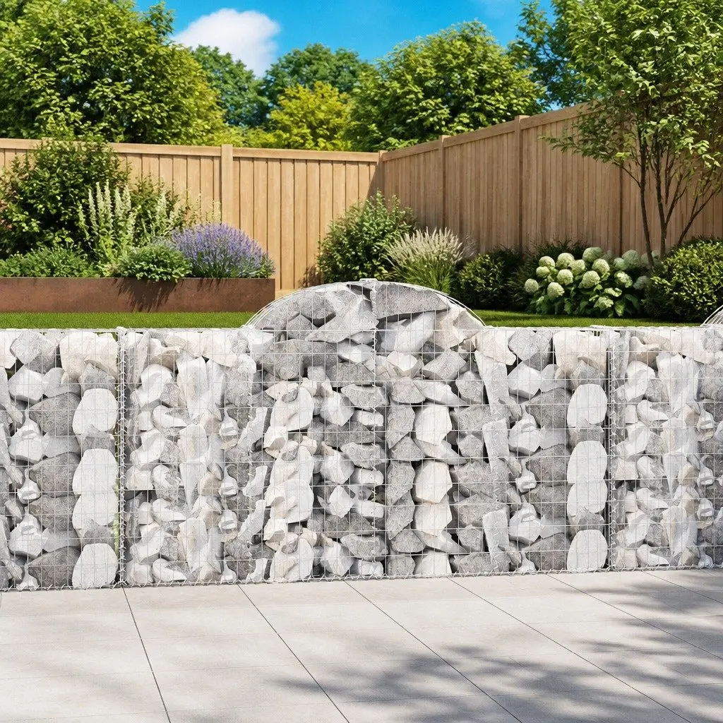 Arched Gabion Baskets Decorative Garden Barrier 200 x 30 x 100/120 cm Silver 6 Piece